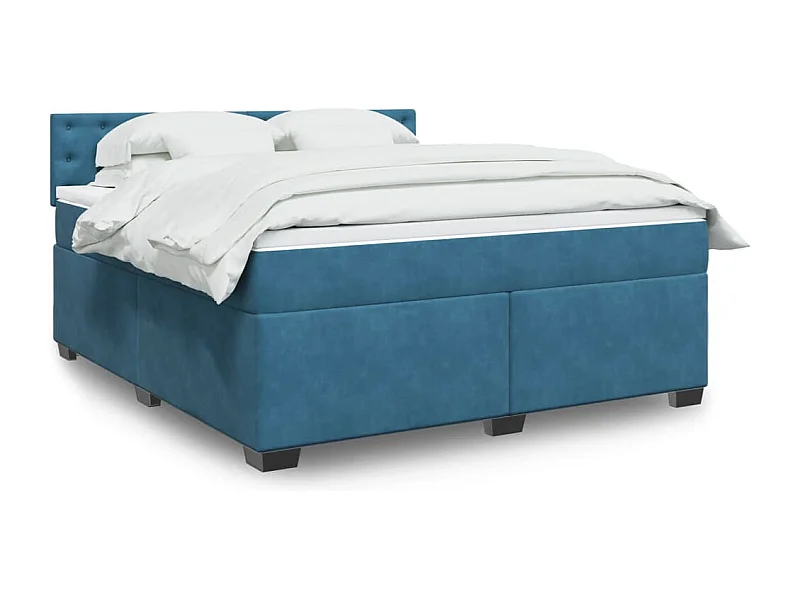 Cama box spring con colchón terciopelo azul 180x200 cm