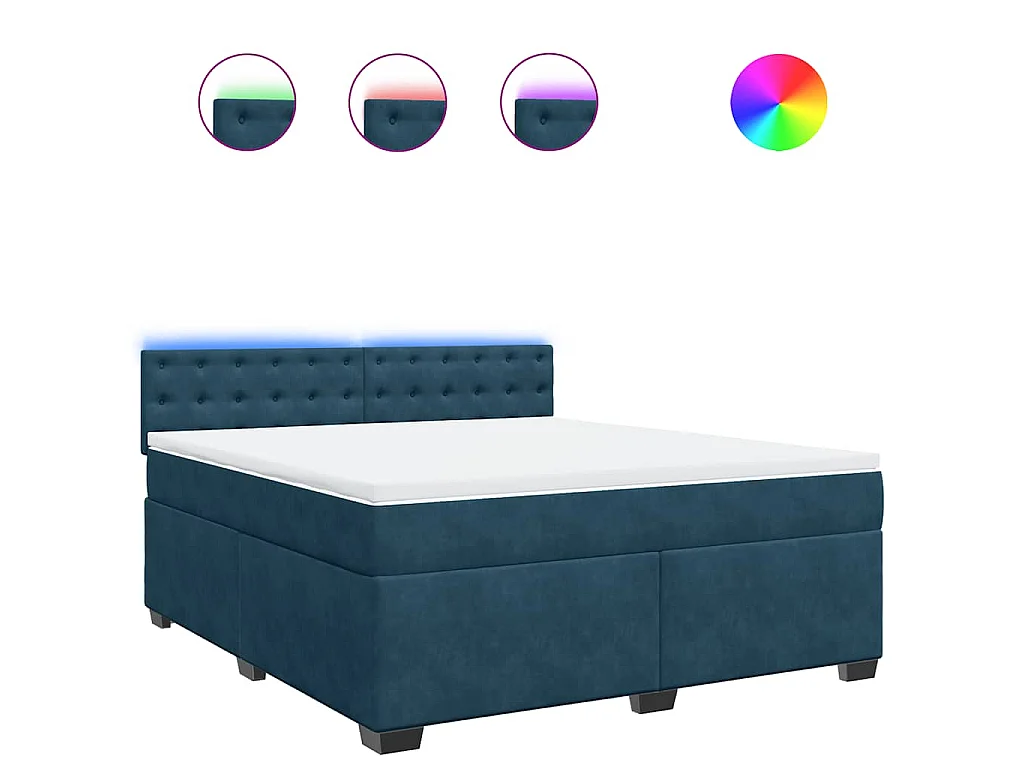 Cama box spring con colchón terciopelo azul 180x200 cm