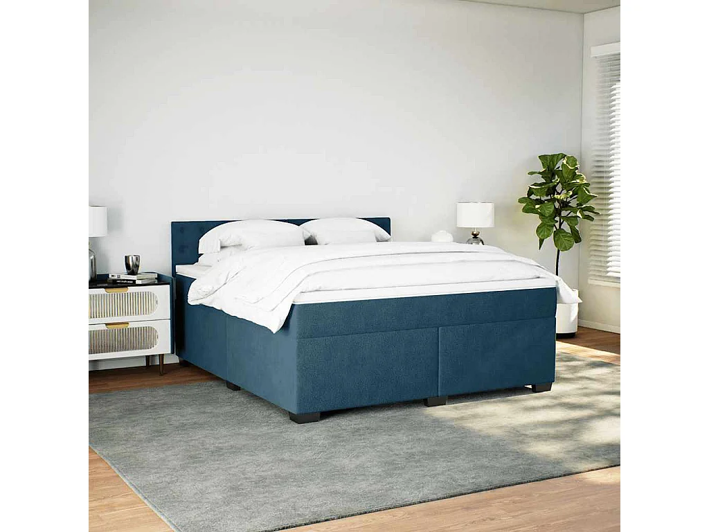 Cama box spring con colchón terciopelo azul 180x200 cm