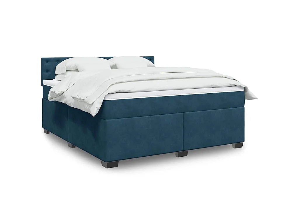 Cama box spring con colchón terciopelo azul 180x200 cm