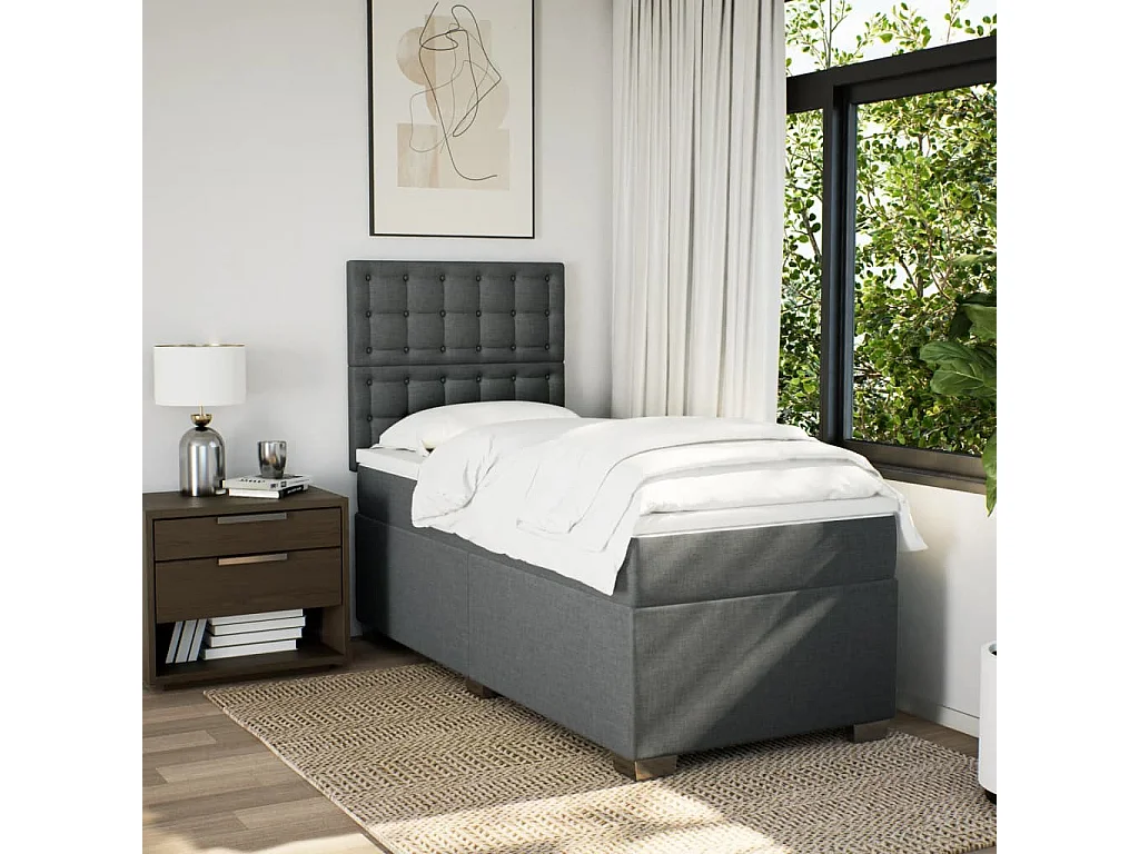 Cama com molas/colchão 80x200 cm tecido cinzento-escuro