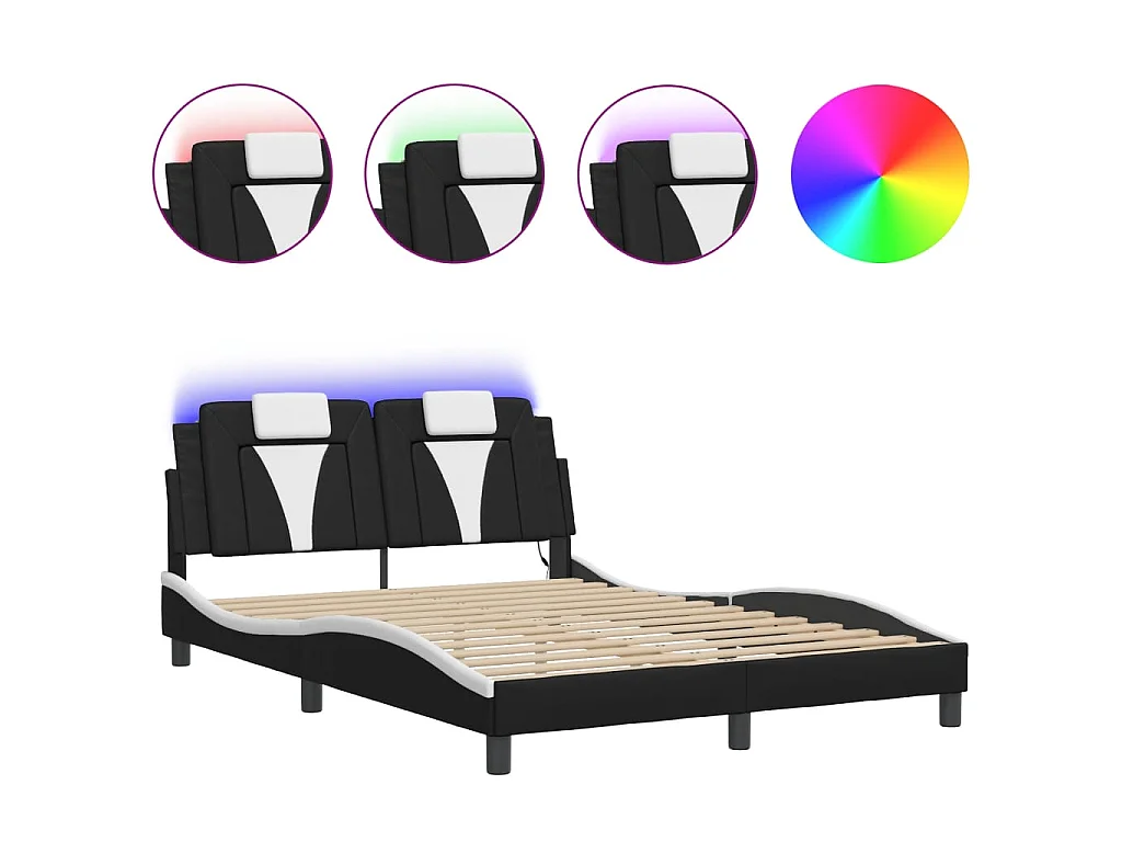 Estrutura de cama Viana com LED sem colchão 140x200cm preto/branco