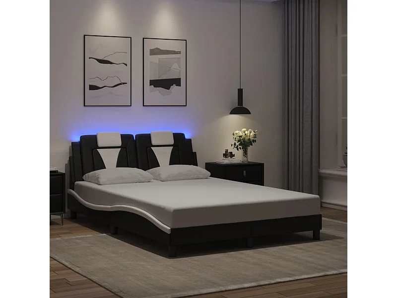 Giroletto Viana con LED senza Materasso Nero e Bianco 140x200 cm