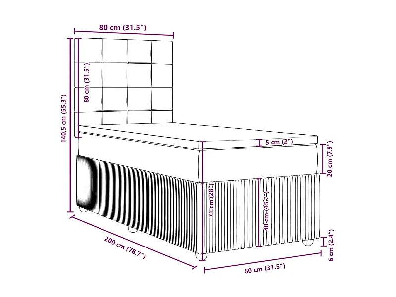 Cama com molas/colchão 80x200 cm veludo cinza-claro