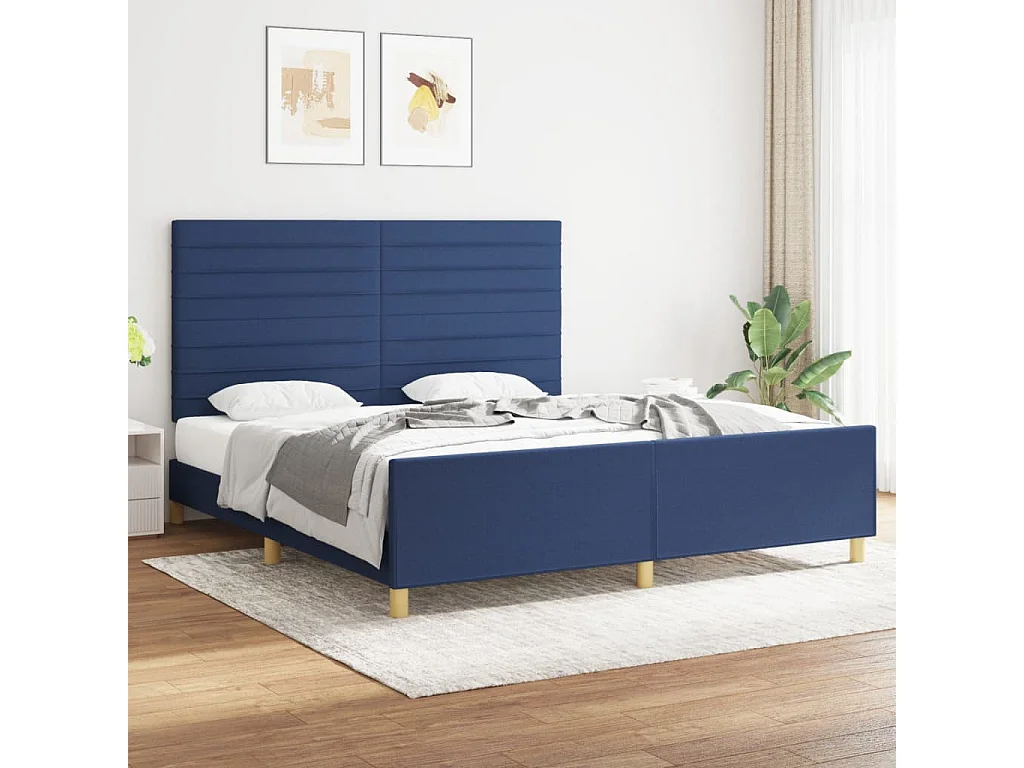 Cadre de lit sans matelas bleu 180x200 cm tissu
