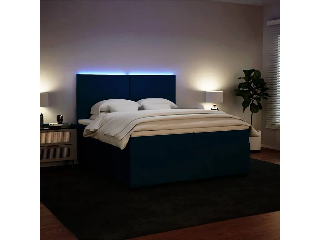 Cama box spring con colchón terciopelo azul 200x200 cm