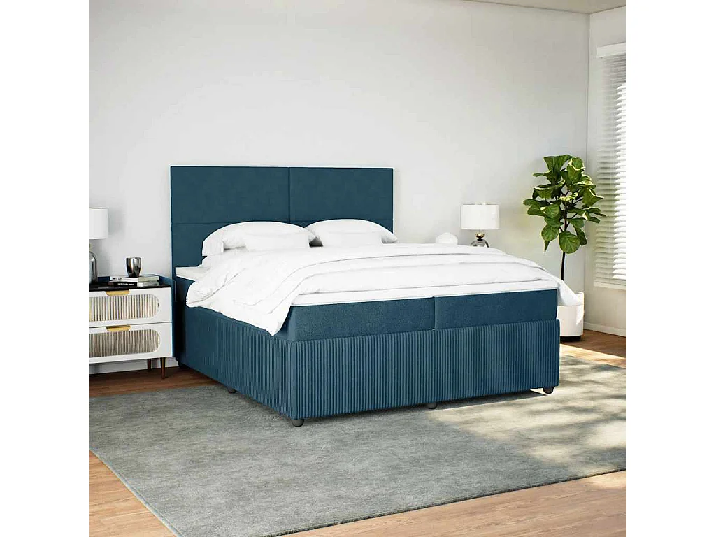 Cama box spring con colchón terciopelo azul 200x200 cm
