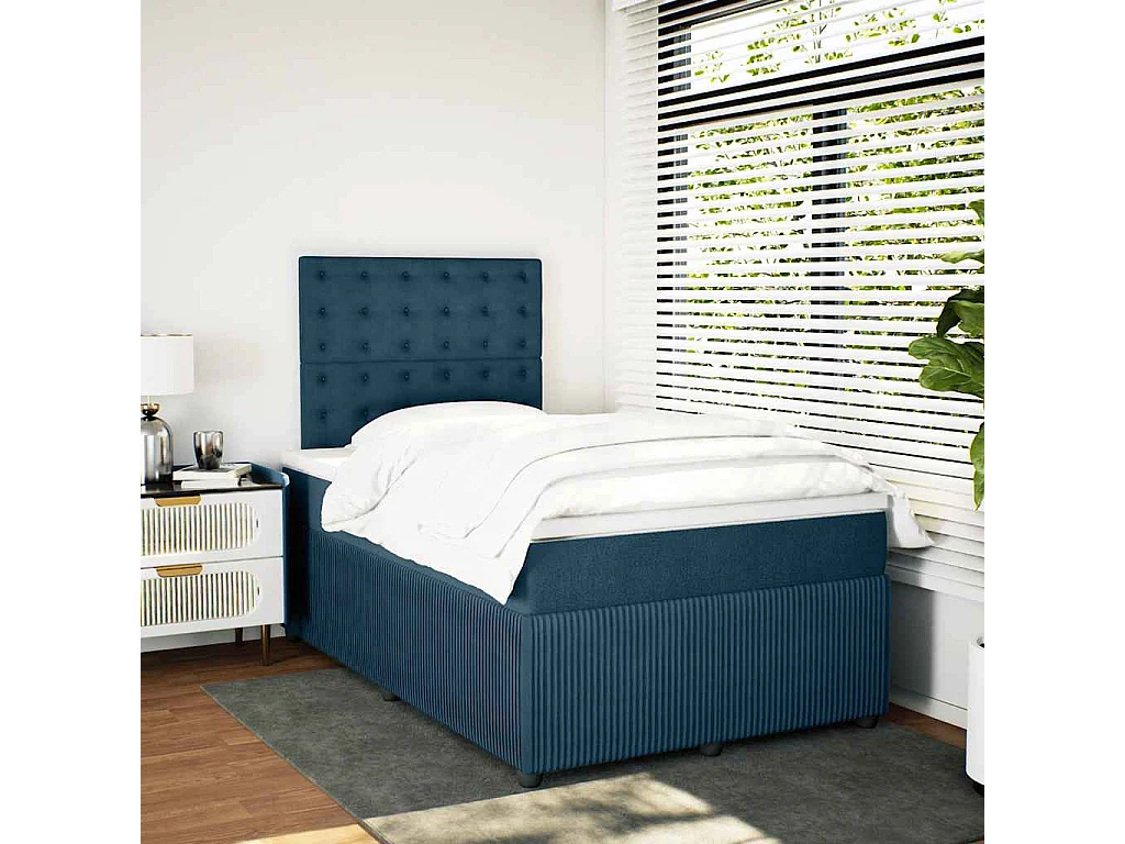 Cama box spring con colchón terciopelo azul 120x200 cm