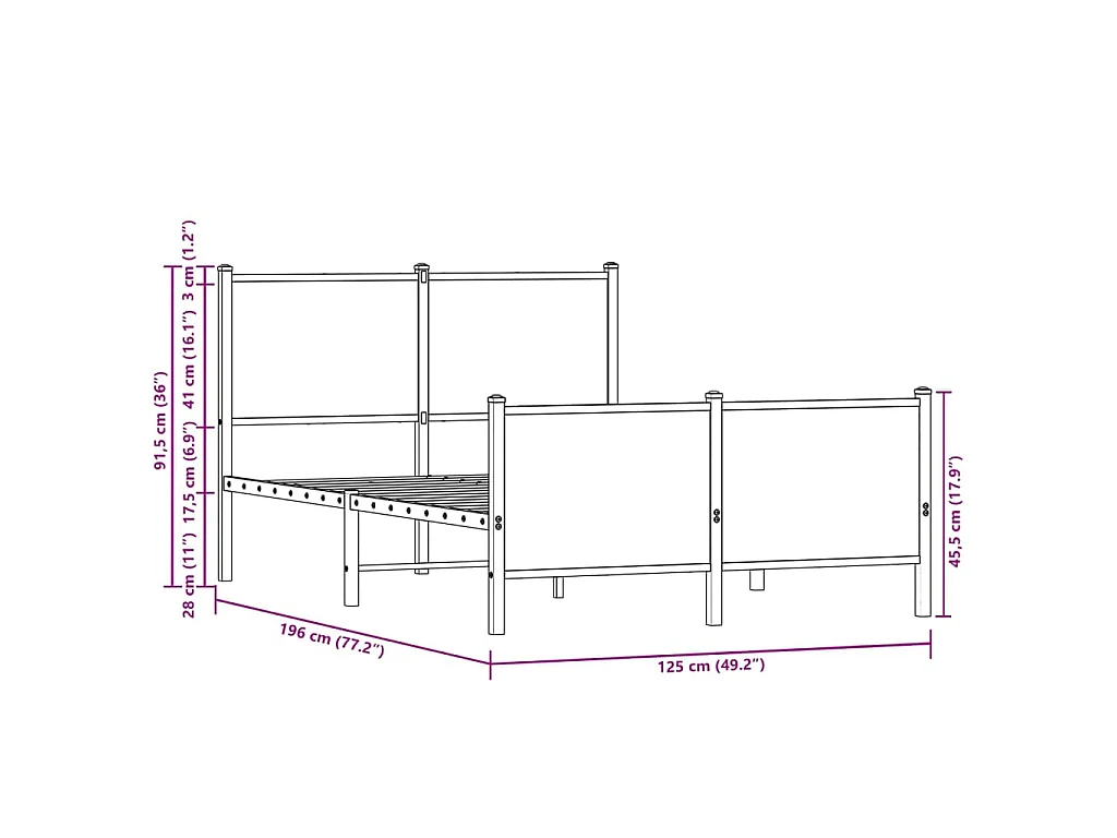 Cadre de lit en métal sans matelas chêne fumé 120x190 cm