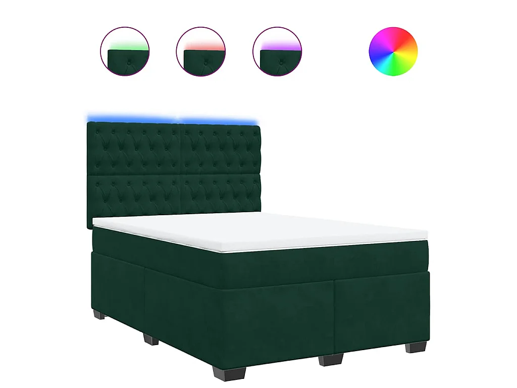 Cama box spring con colchón terciopelo verde oscuro 140x200 cm
