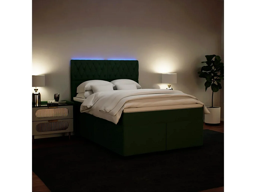 Cama box spring con colchón terciopelo verde oscuro 140x200 cm