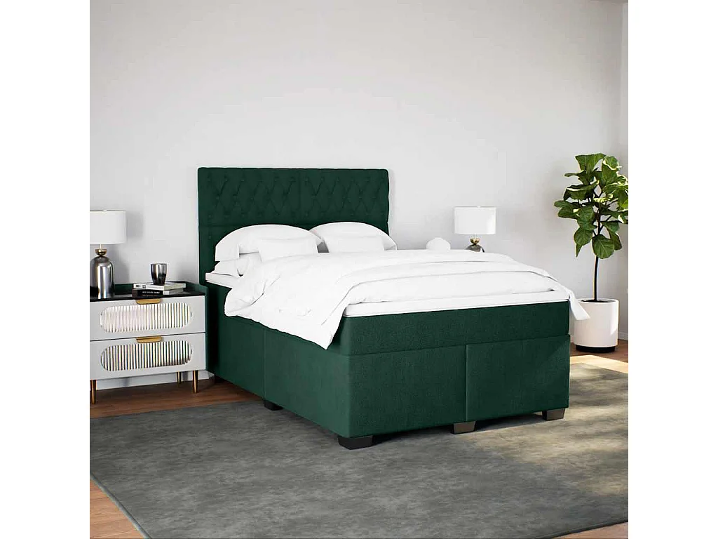 Cama box spring con colchón terciopelo verde oscuro 140x200 cm