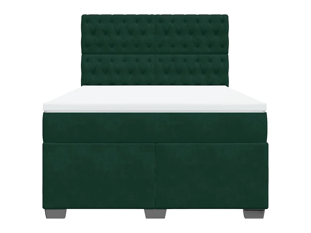 Cama box spring con colchón terciopelo verde oscuro 140x200 cm