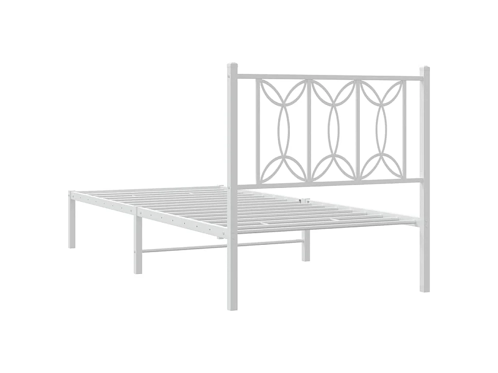 Cadre de lit métal sans matelas avec tête de lit blanc 90x190cm
