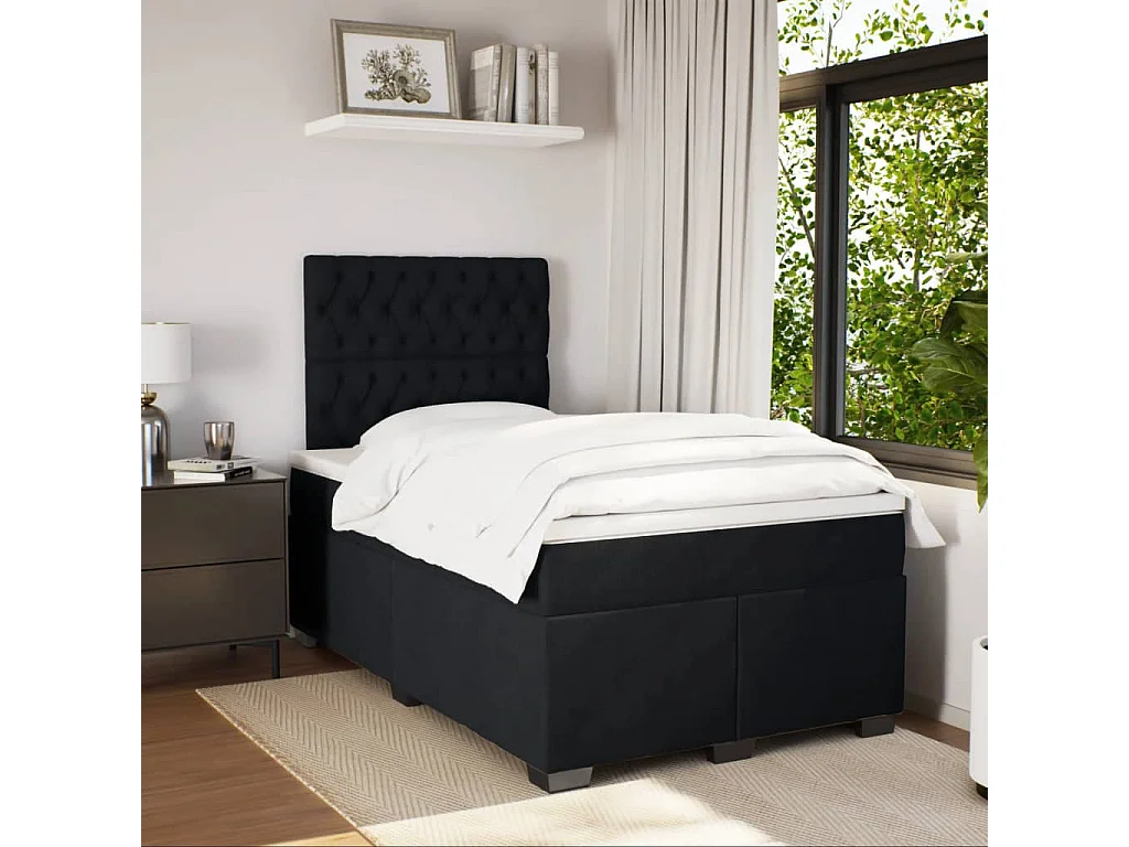 Sommier à lattes de lit avec matelas noir 120x190 cm velours