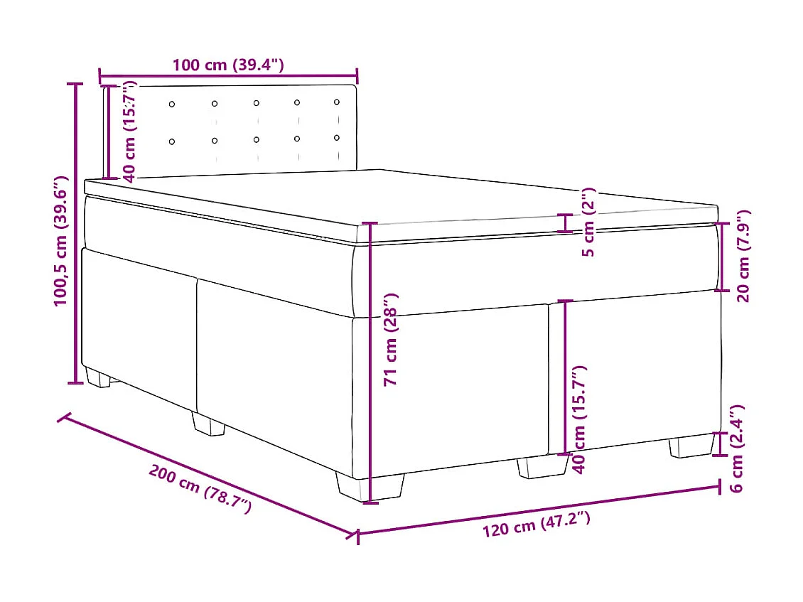 Cama box spring con colchón terciopelo negro 120x200 cm