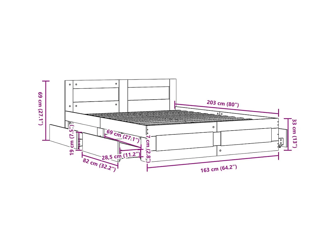 Bedframe met hoofdeinde zonder matras 160x200 cm zwart