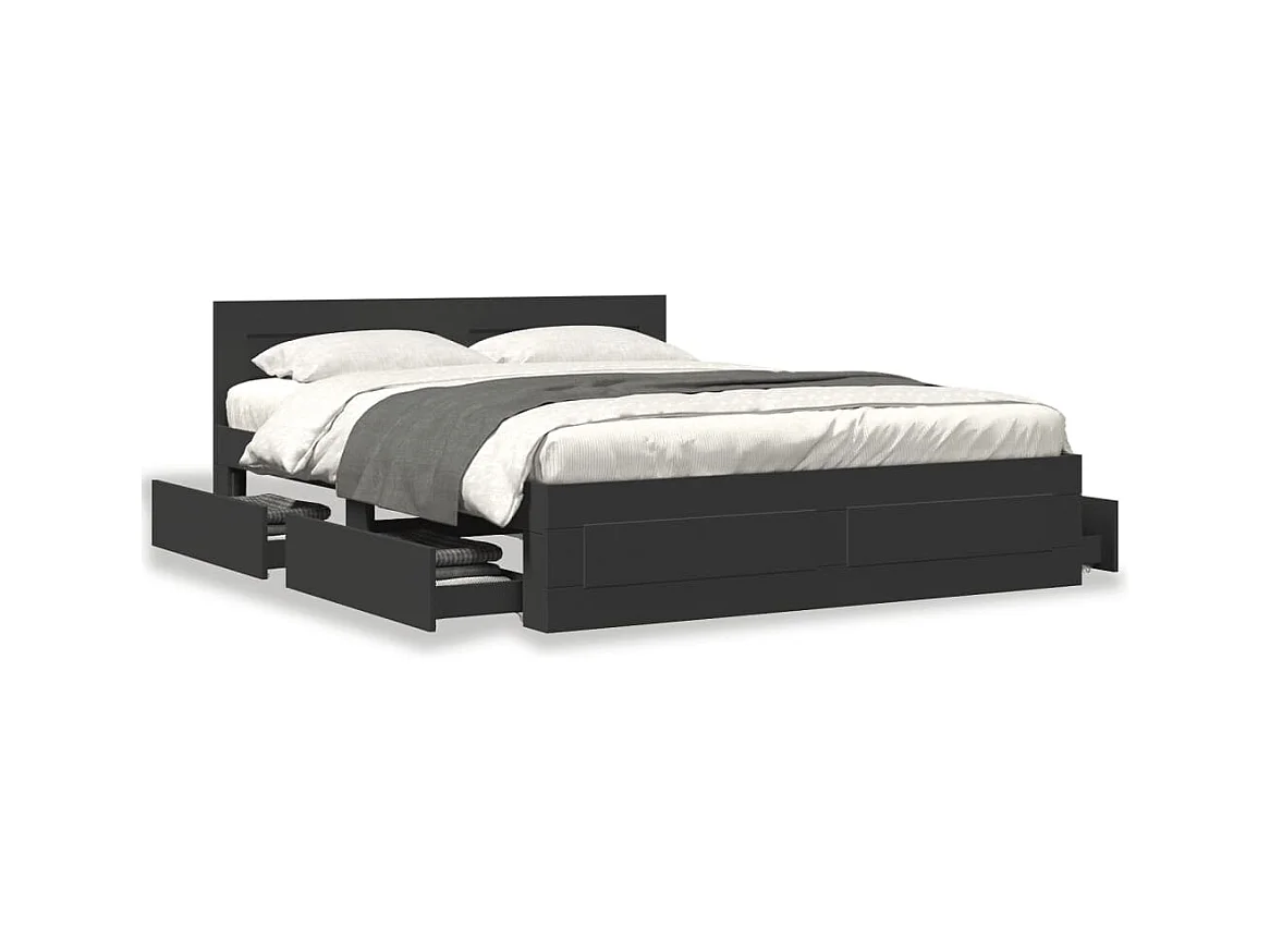 Bedframe met hoofdeinde zonder matras 160x200 cm zwart