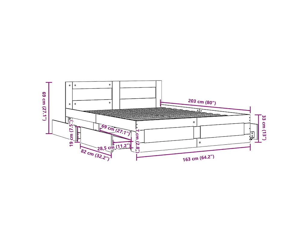 Cadre de lit avec tête de lit sans matelas noir 160x200 cm