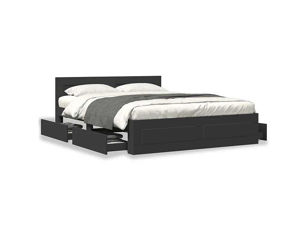 Cadre de lit avec tête de lit sans matelas noir 160x200 cm