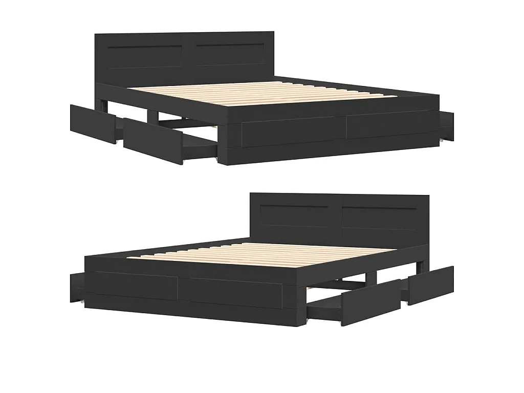 Cadre de lit avec tête de lit sans matelas noir 160x200 cm