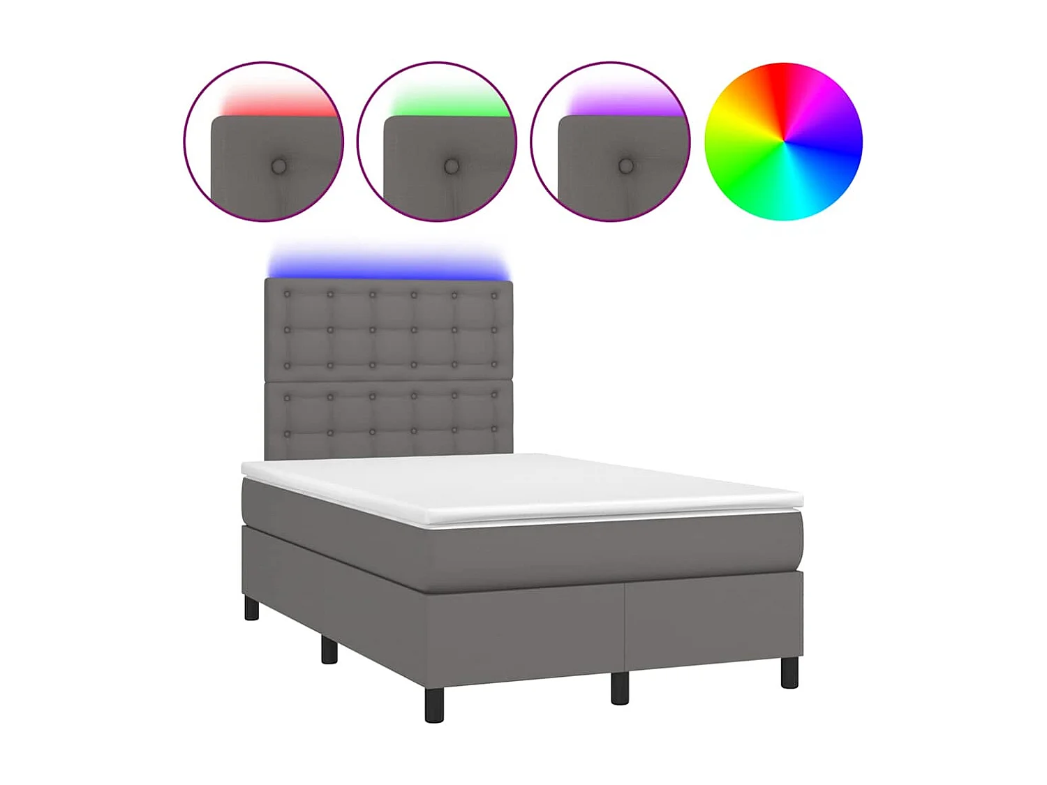 Sommier à lattes de lit matelas LED gris 120x190 cm similicuir