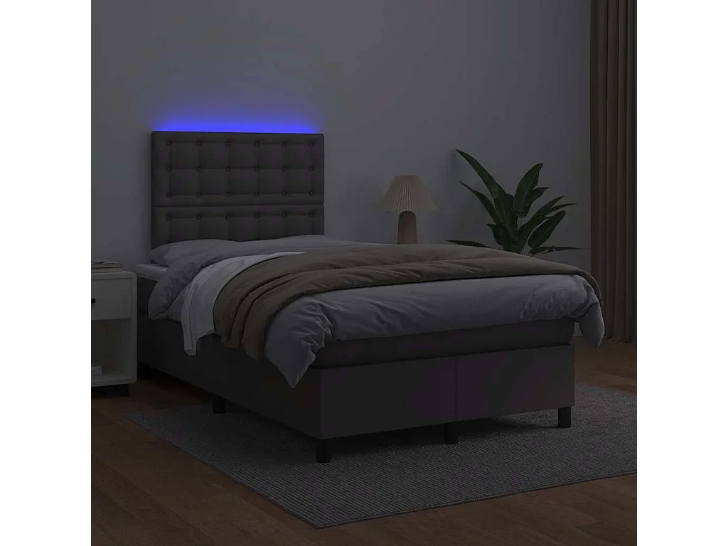 Sommier à lattes de lit matelas LED gris 120x190 cm similicuir