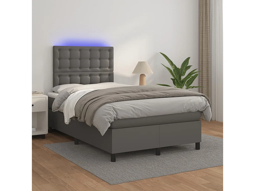 Sommier à lattes de lit matelas LED gris 120x190 cm similicuir