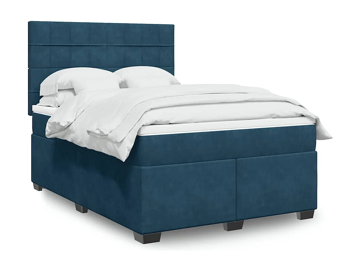Giroletto a Molle con Materasso Blu 140x200 cm in Velluto