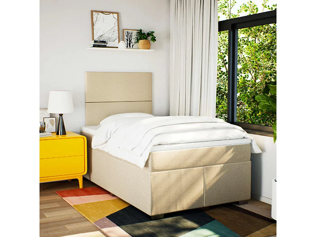 Boxspring met matras stof crèmekleurig 120x190 cm
