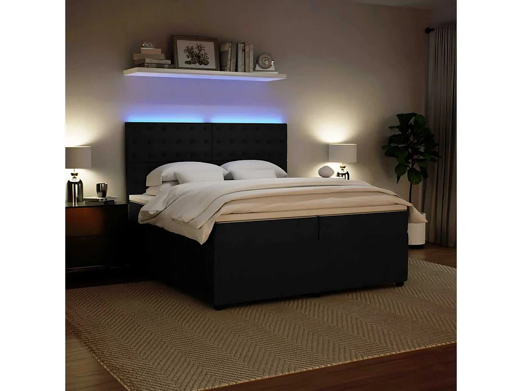 Cama box spring con colchón terciopelo negro 200x200 cm