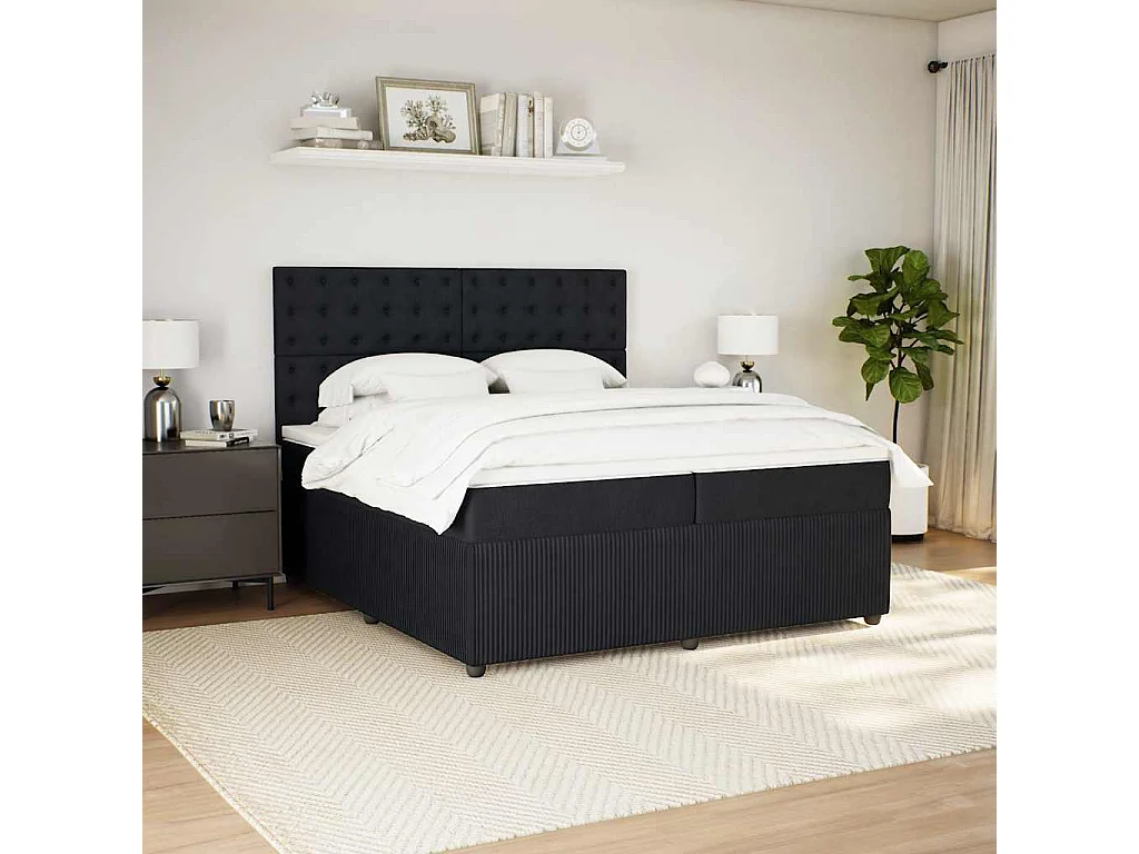 Cama box spring con colchón terciopelo negro 200x200 cm