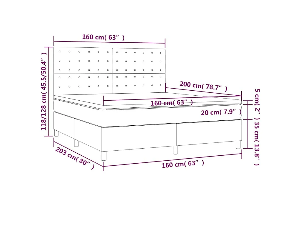 Boxspringbett mit Matratze & LED Dunkelgrün 160x200 cm Samt