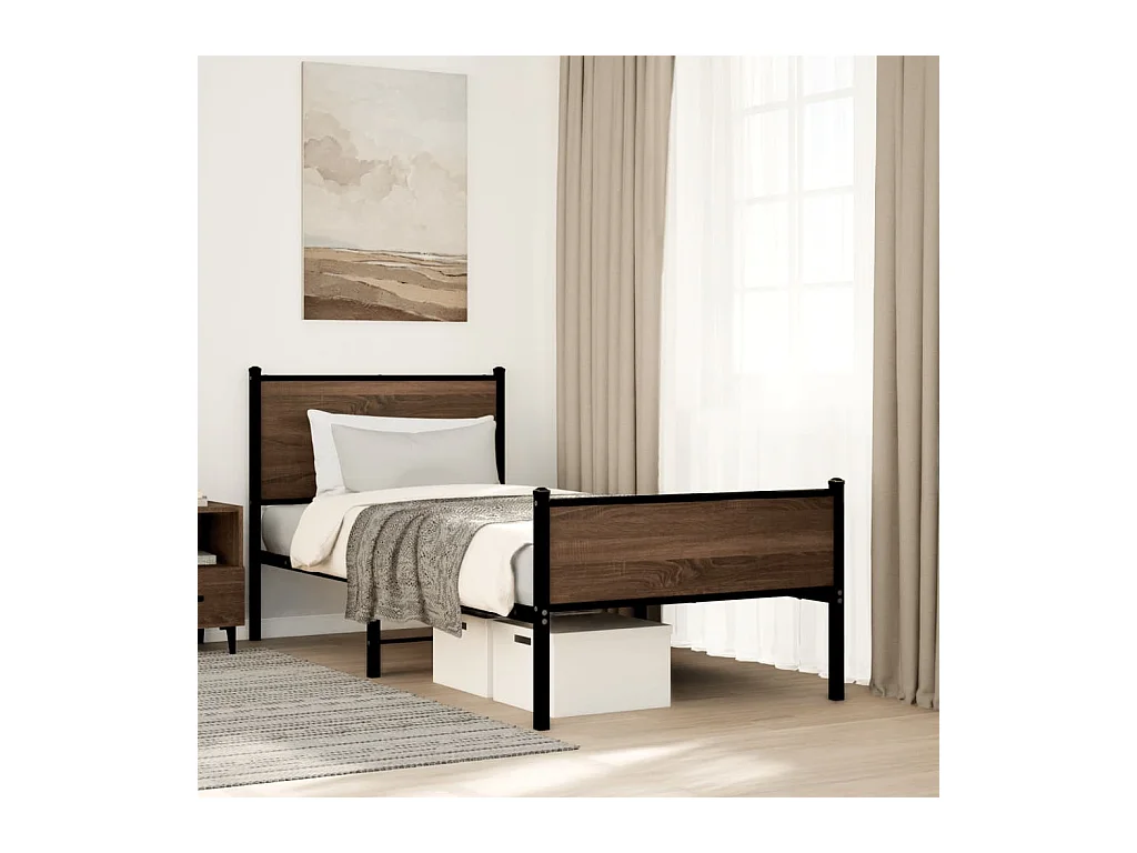 Cadre de lit en métal sans matelas chêne marron 80x200 cm