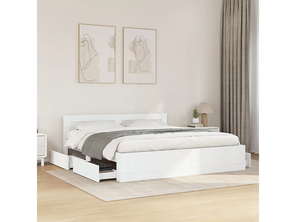 Cadre de lit avec tête de lit sans matelas blanc 180x200 cm