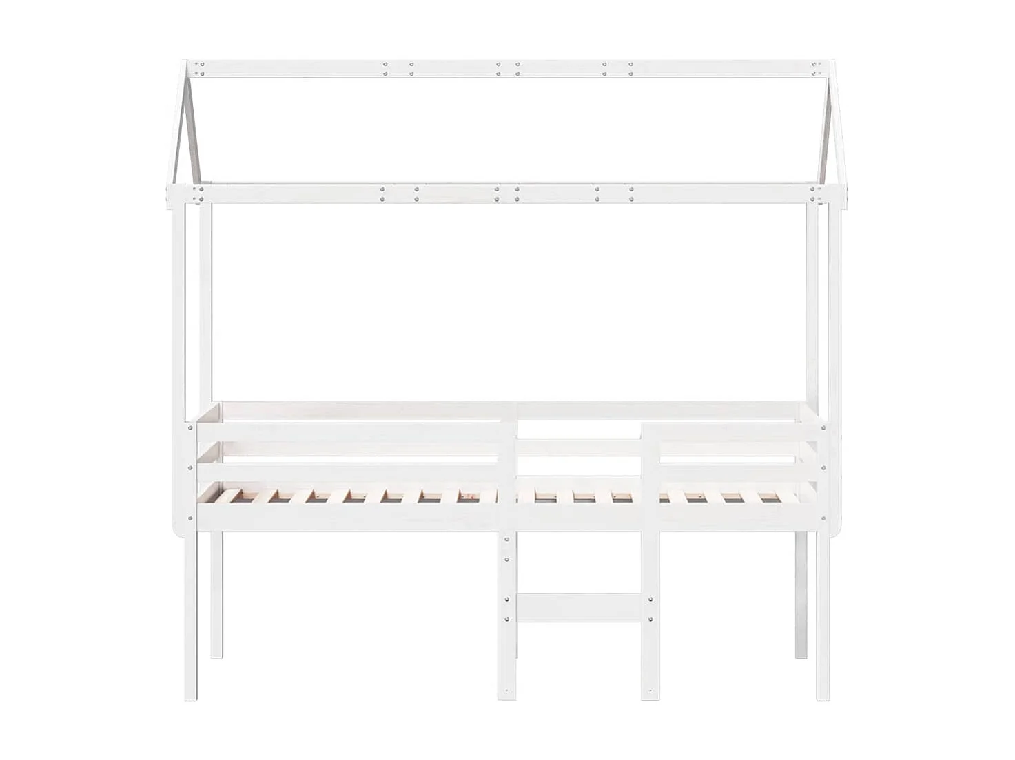 Letto a Soppalco con Tetto Bianco 80x200 cm in Legno di Pino