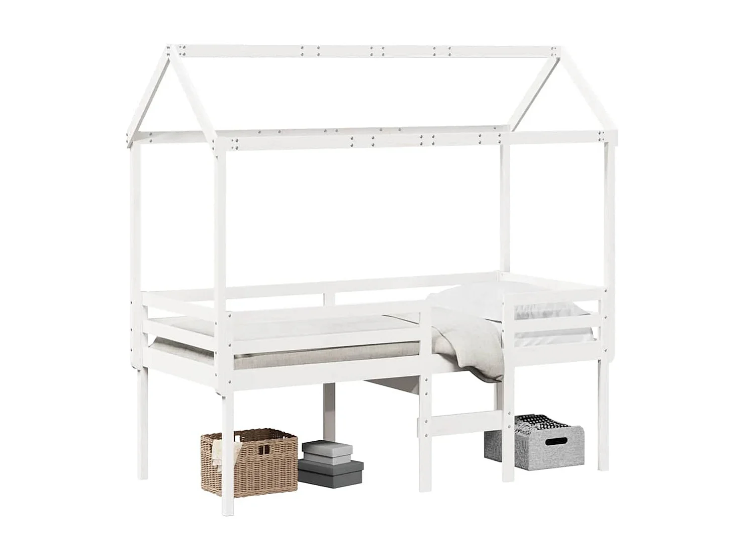 Hochbett mit Dach Weiß 80x200 cm Massivholz Kiefer