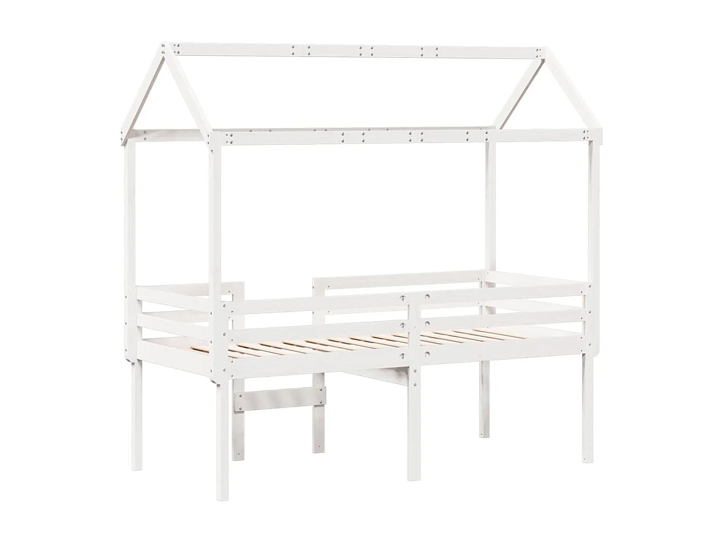 Hochbett mit Dach Weiß 80x200 cm Massivholz Kiefer