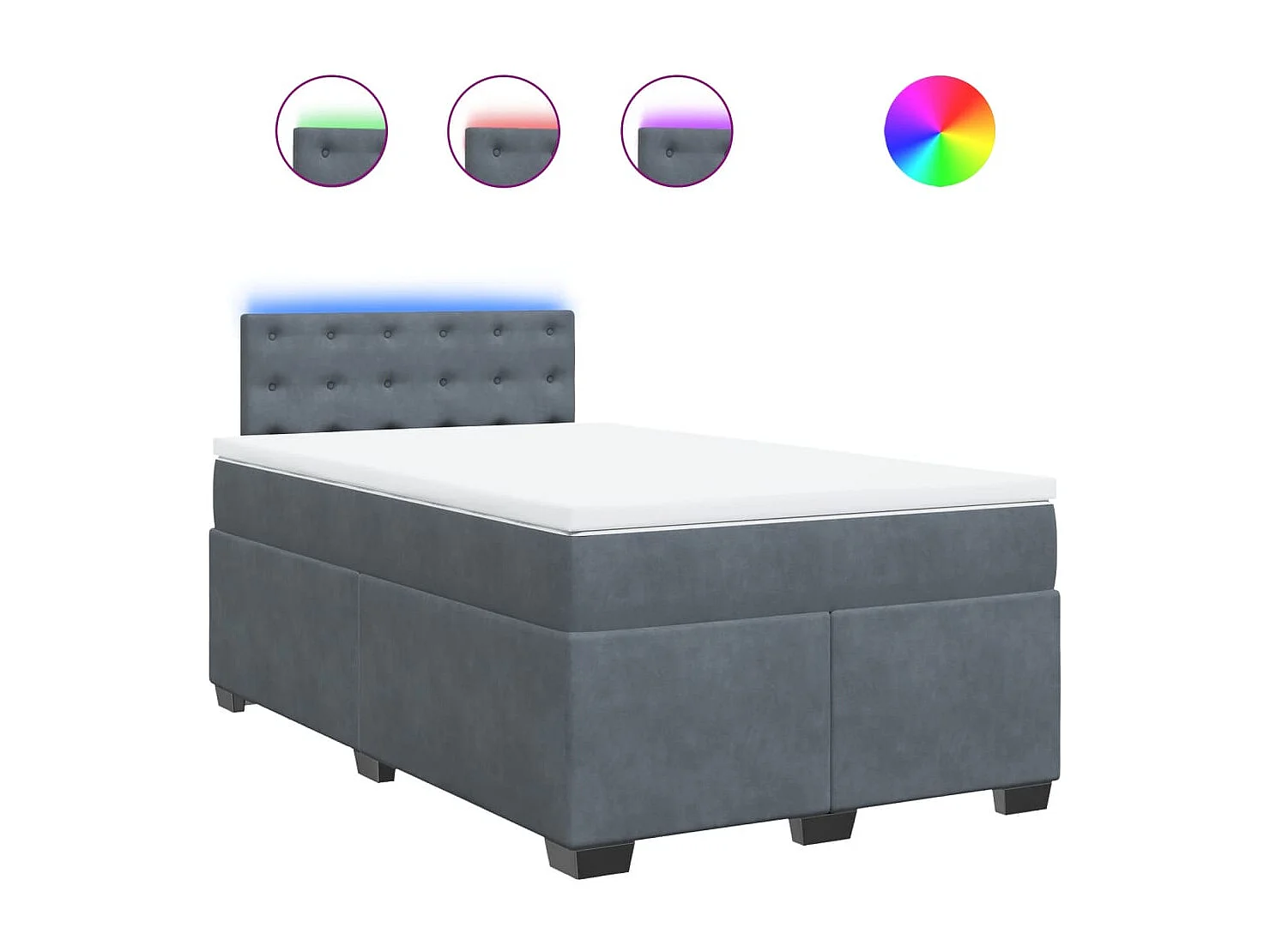 Cama box spring con colchón terciopelo gris oscuro 120x200 cm