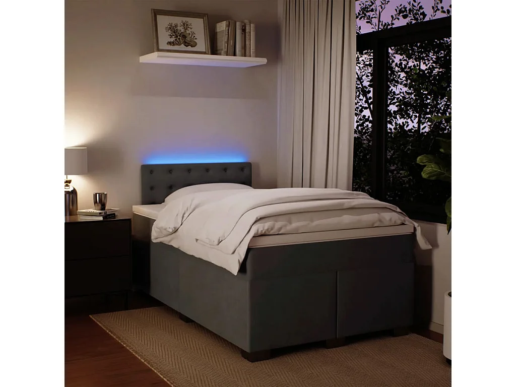 Cama box spring con colchón terciopelo gris oscuro 120x200 cm