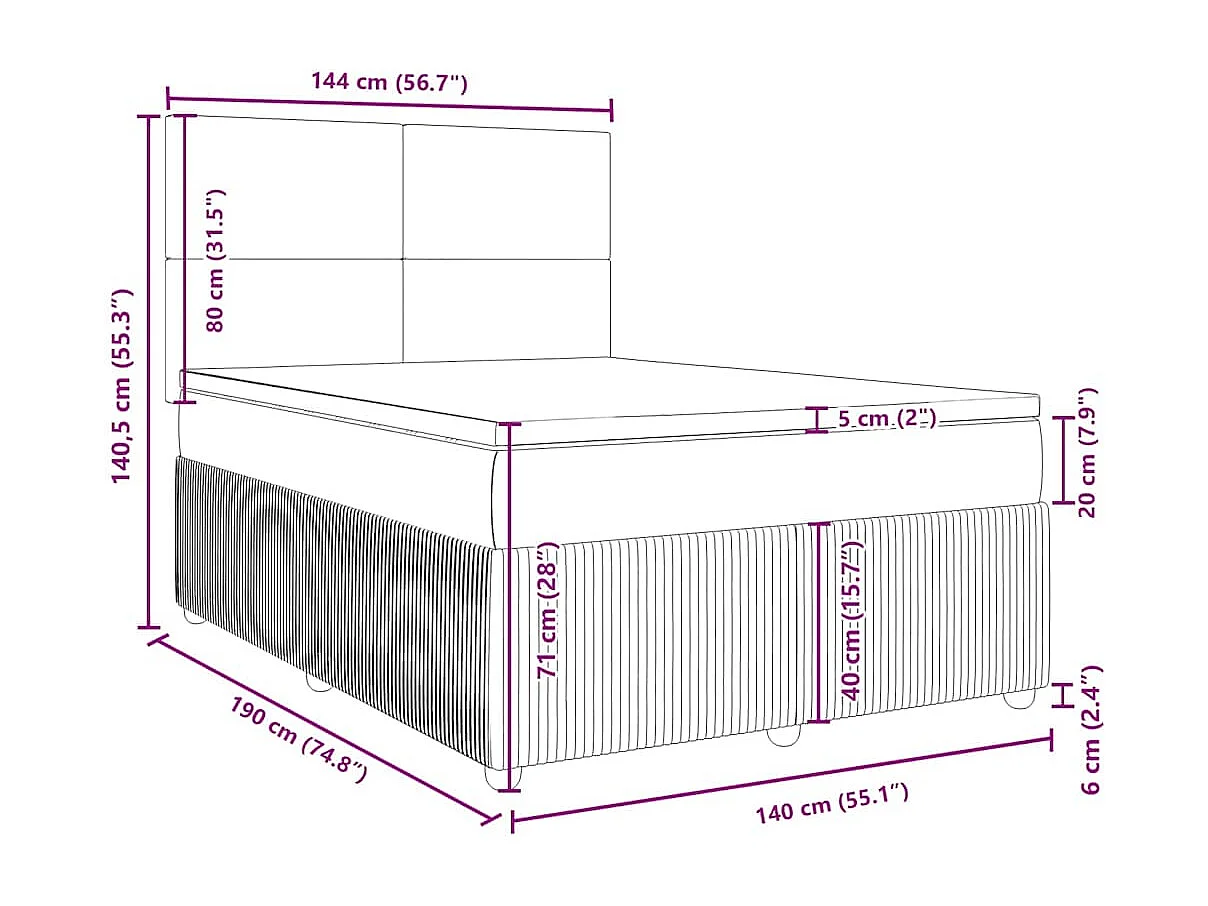 Boxspring met matras fluweel lichtgrijs 140x190 cm