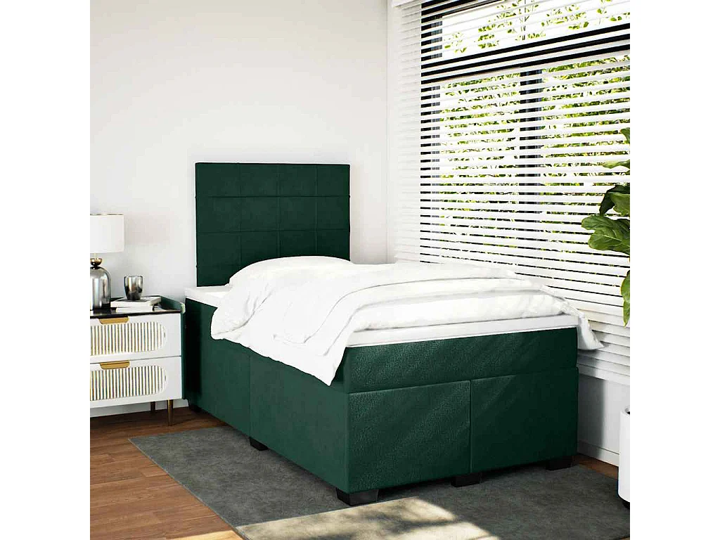 Boxspring met matras fluweel donkergroen 120x190 cm