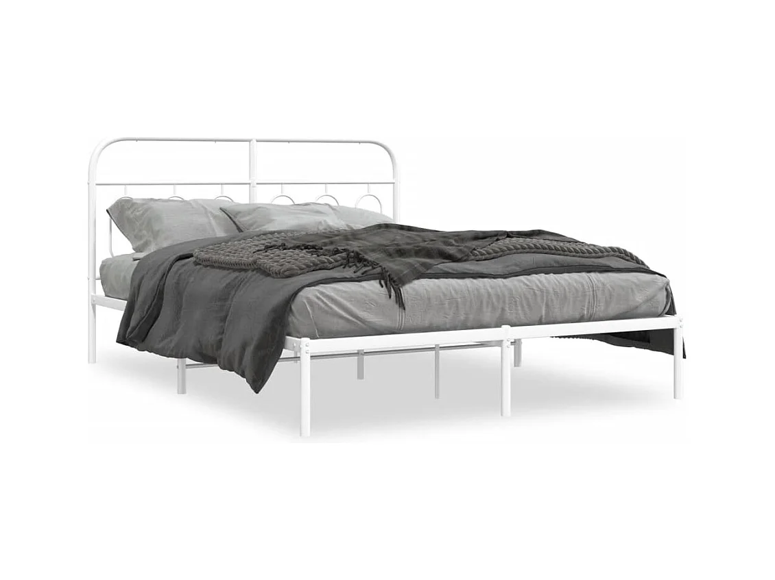 Bettgestell mit Kopfteil Metall Weiß 135x190 cm