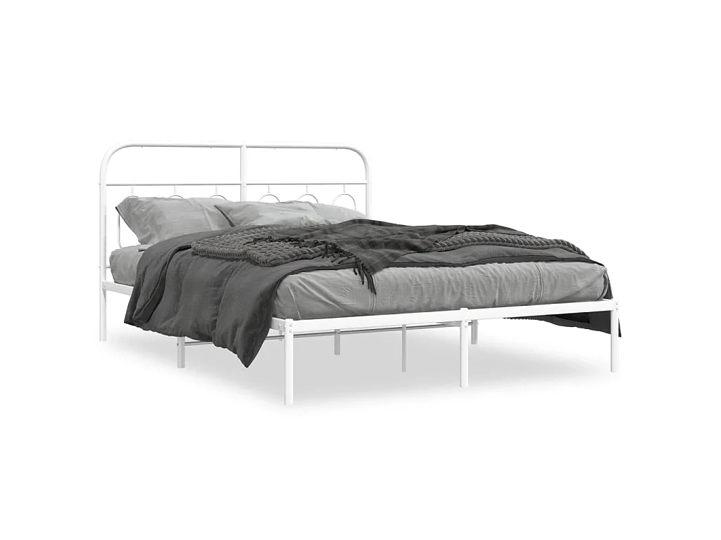 Cadre de lit métal sans matelas et tête de lit blanc 135x190 cm