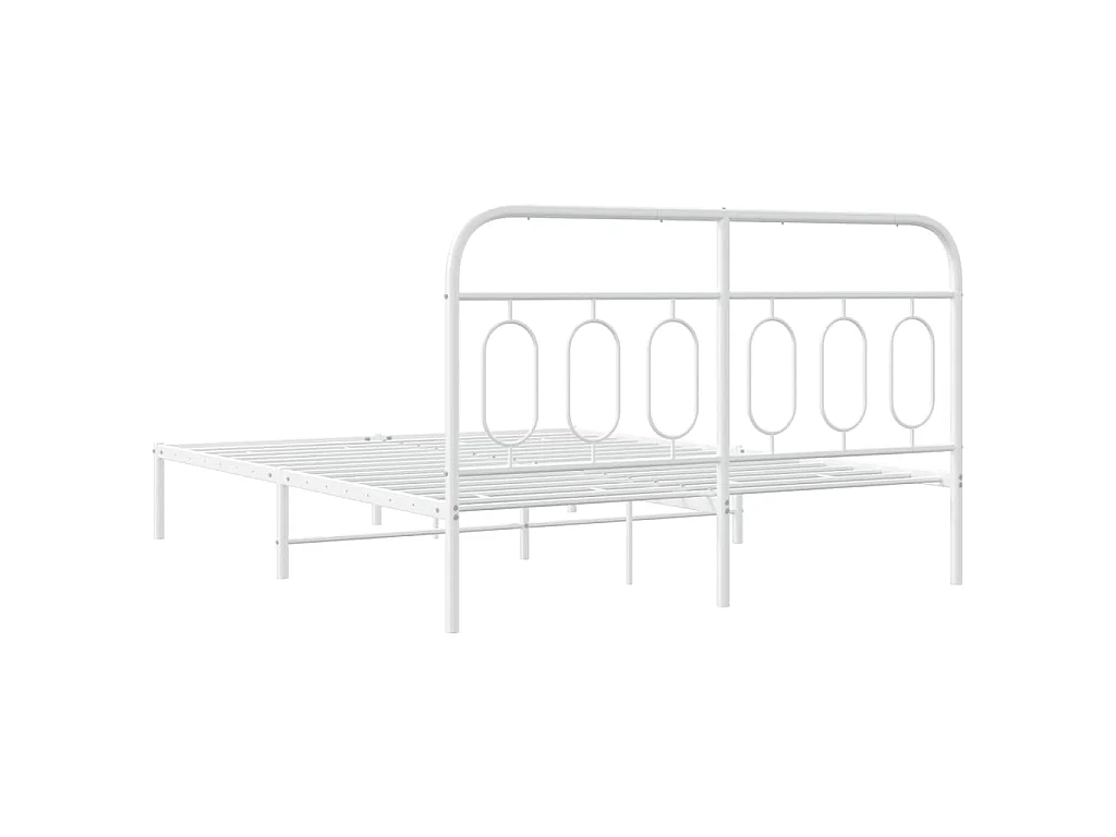 Cadre de lit métal sans matelas et tête de lit blanc 135x190 cm