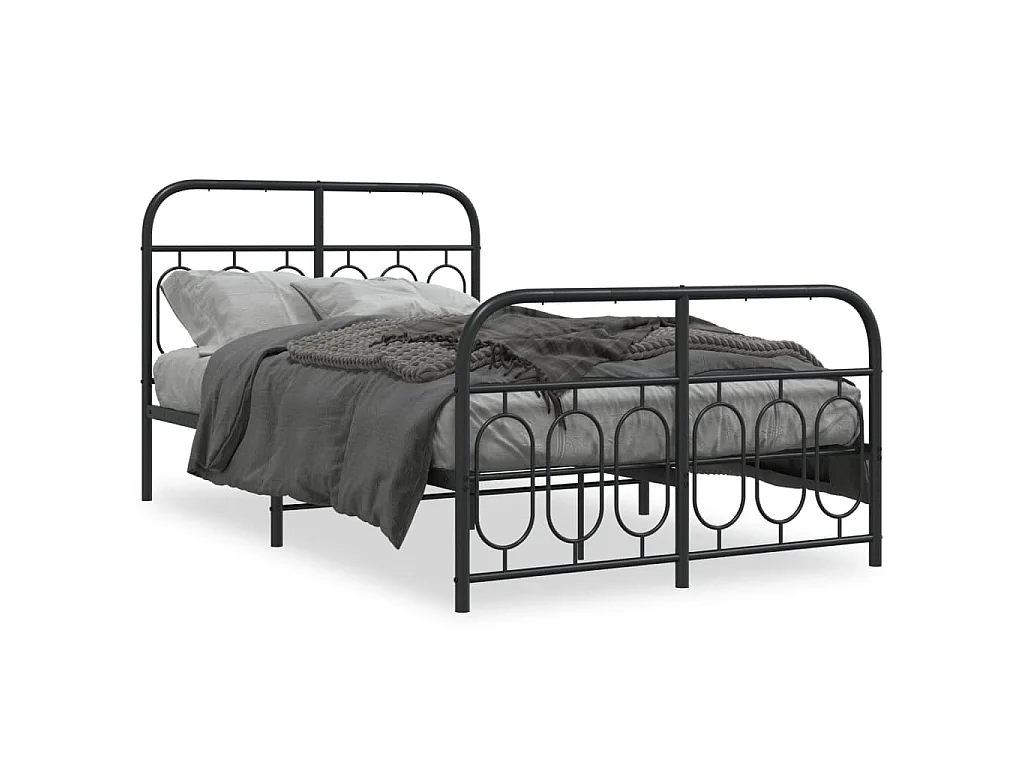 Cadre de lit métal sans matelas avec pied de lit noir 120x190cm