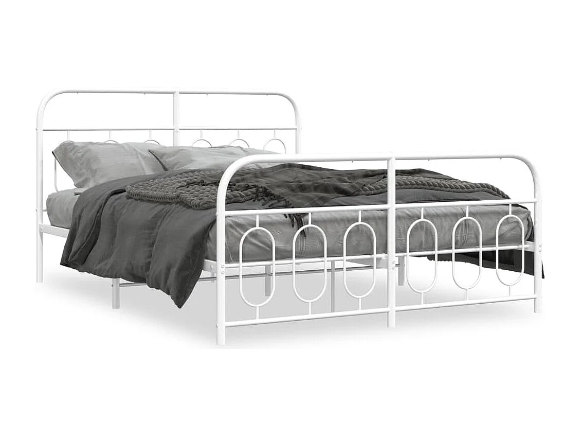 Cadre de lit métal sans matelas et pied de lit blanc 140x190 cm