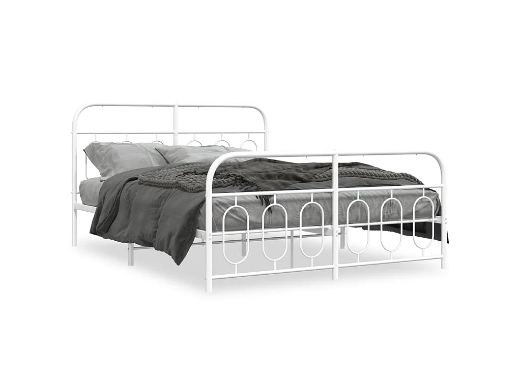 Cadre de lit métal sans matelas et pied de lit blanc 140x190 cm