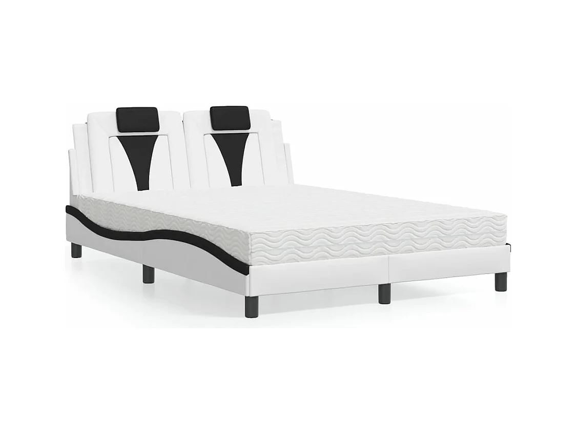 Lit avec matelas blanc et noir 140x200 cm similicuir