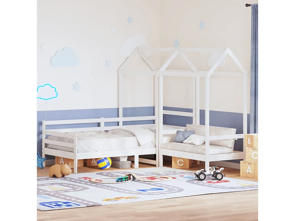 Ensemble de lit de jour et de banc avec toit sans matelas blanc